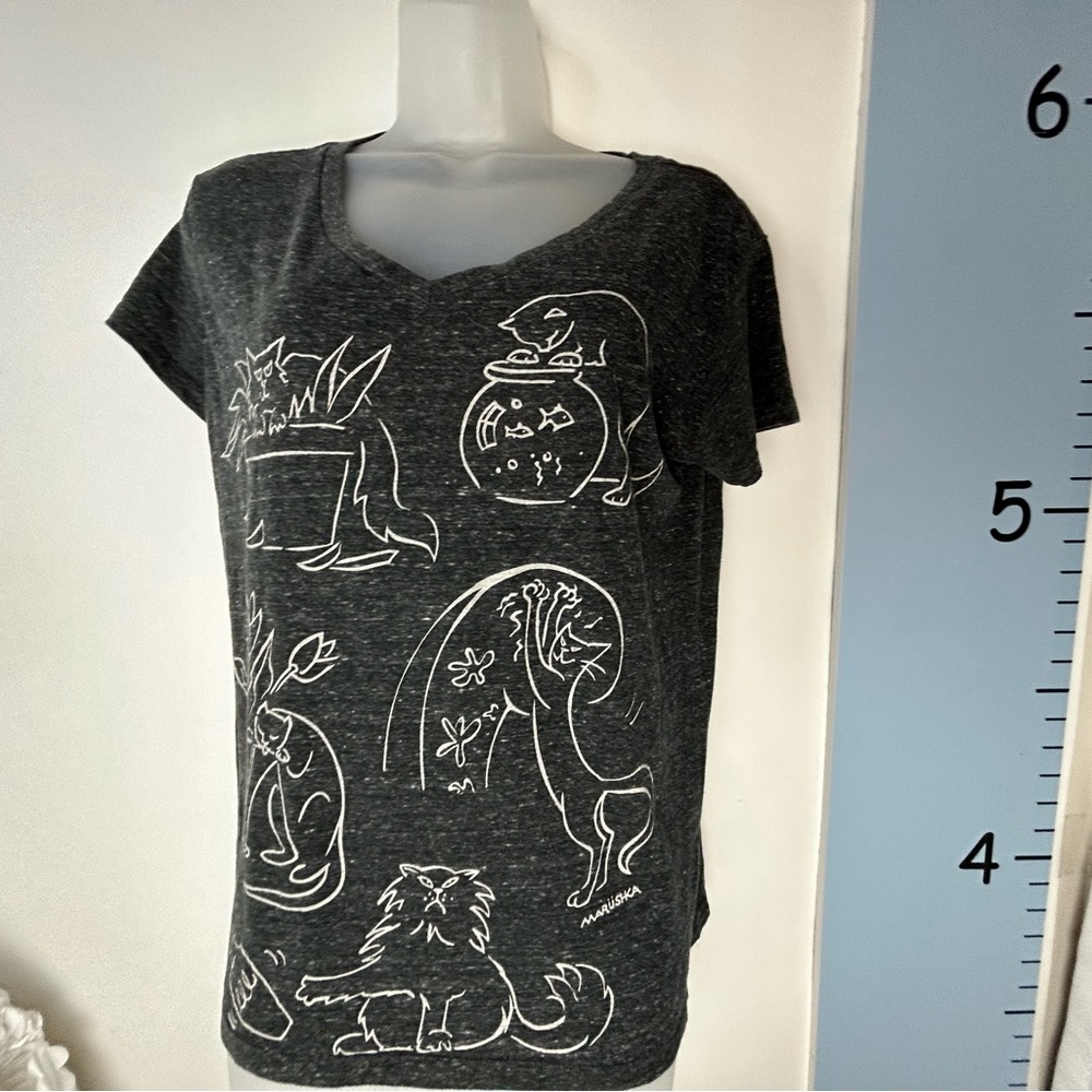 Marushka Gray Heathered Cat Antics‎ T-shirt Small - Picture 6 of 10